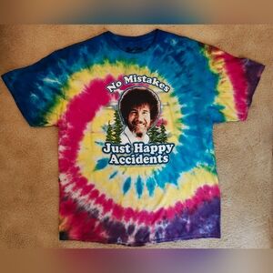 Deadstock Vintage Bob Ross "No Mistakes Just Happy Accidents" Tie Dye T-shirt.